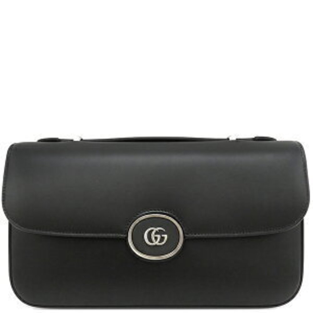 Gucci bag double GG plate leather black shoulder clutch